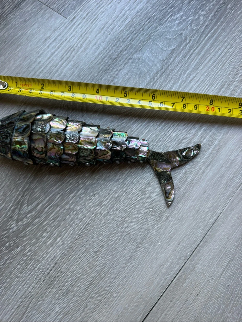 Vintage Articulated Abalone Fish bottle open Mexican silver